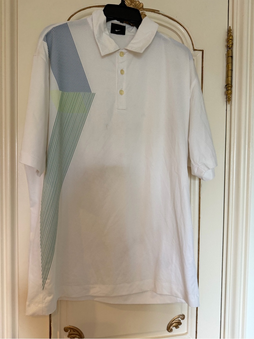 Nike Men’s White Polo Shirt with Blue & Green Graphic